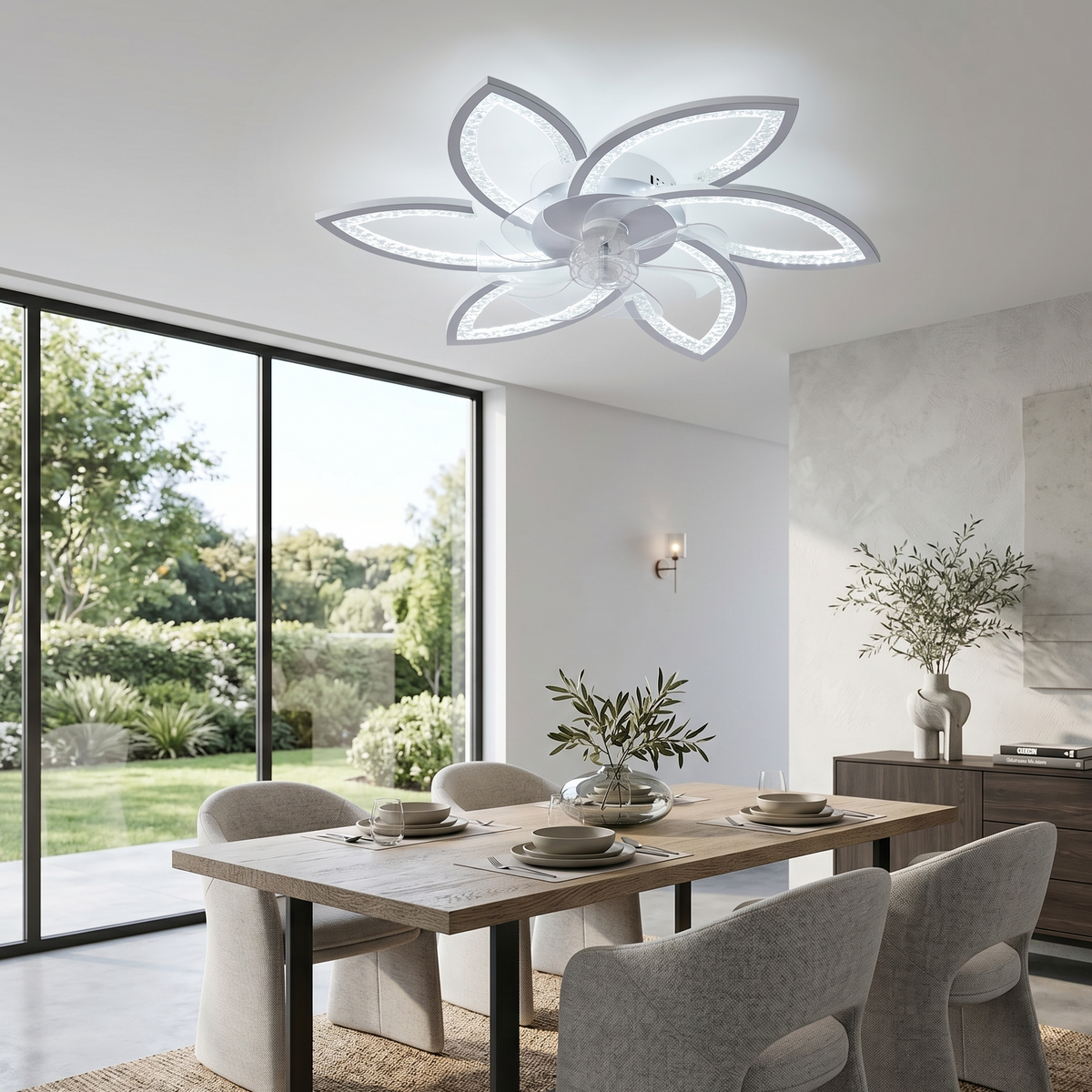Ceiling Fan Flower Shape Modern White LED
