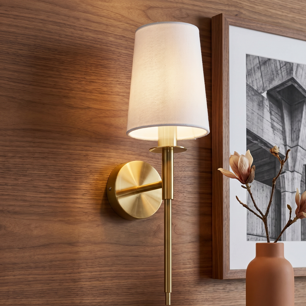 Wall Light Fabric Shade Classic Gold