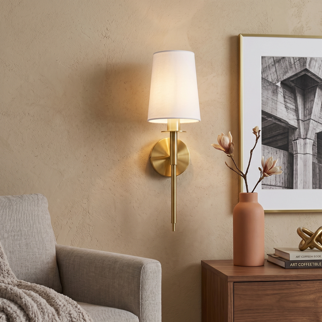 Wall Light Fabric Shade Classic Gold