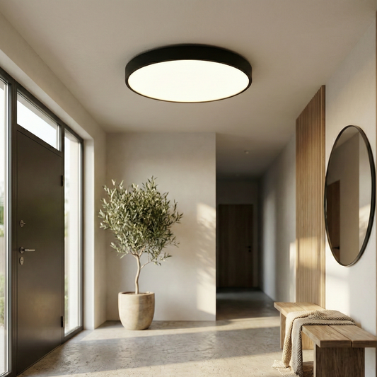 Modern Round LED Ceiling Light, Black Slim Profile Flush Mount Fitting