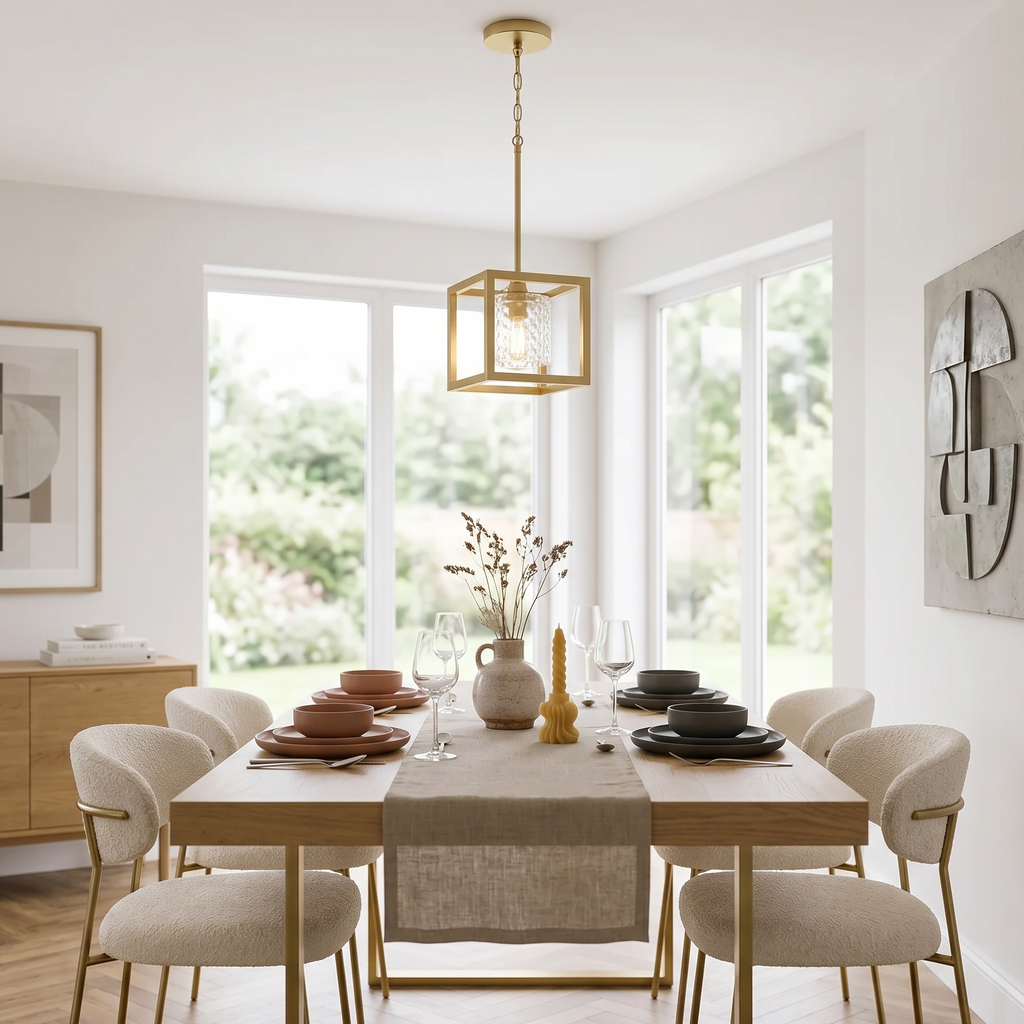 Pendant Light Cube Modern Gold Glass