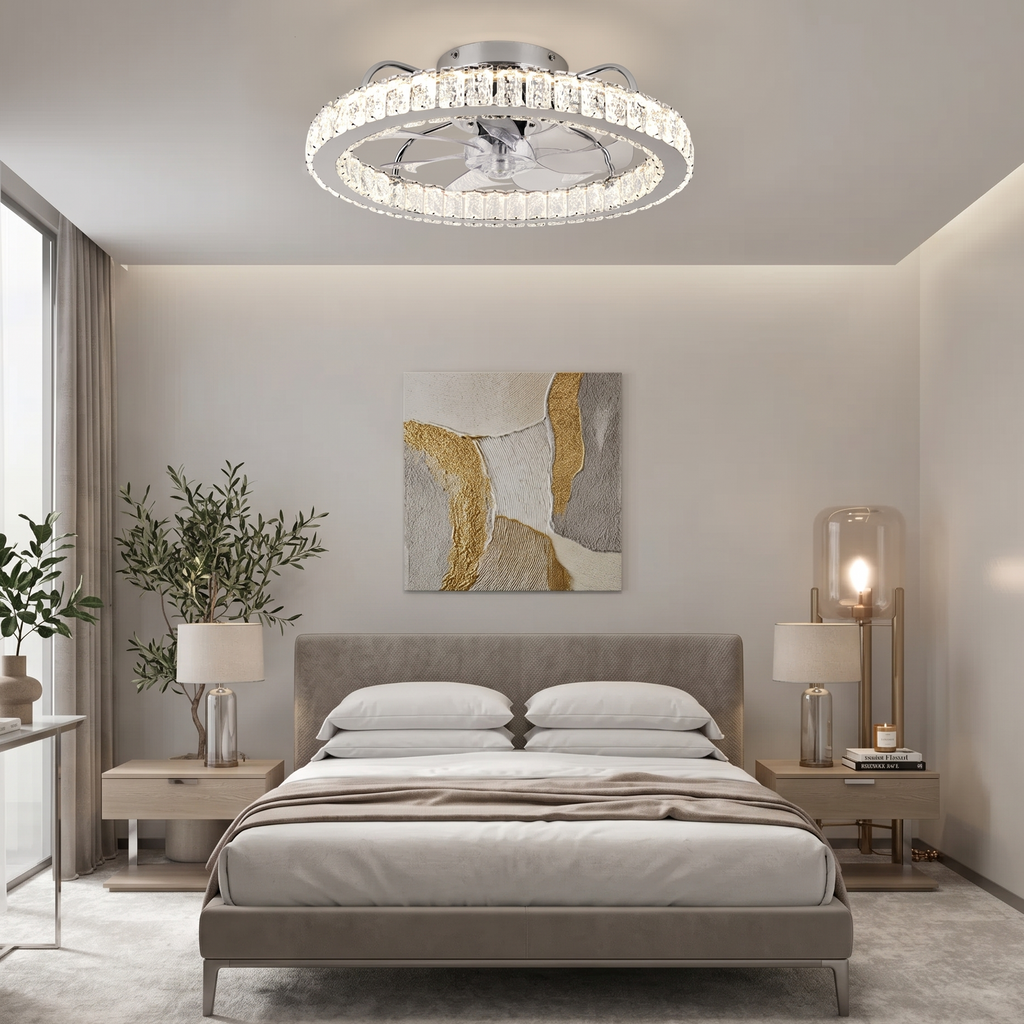 Ceiling Fan Crystal Ring Modern Chrome LED