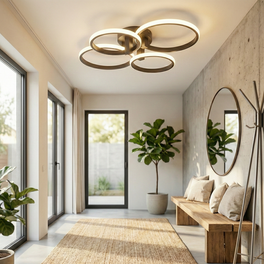 Modern 4-Ring LED Ceiling Light, Black & White Geometric Flush Mount Fitting