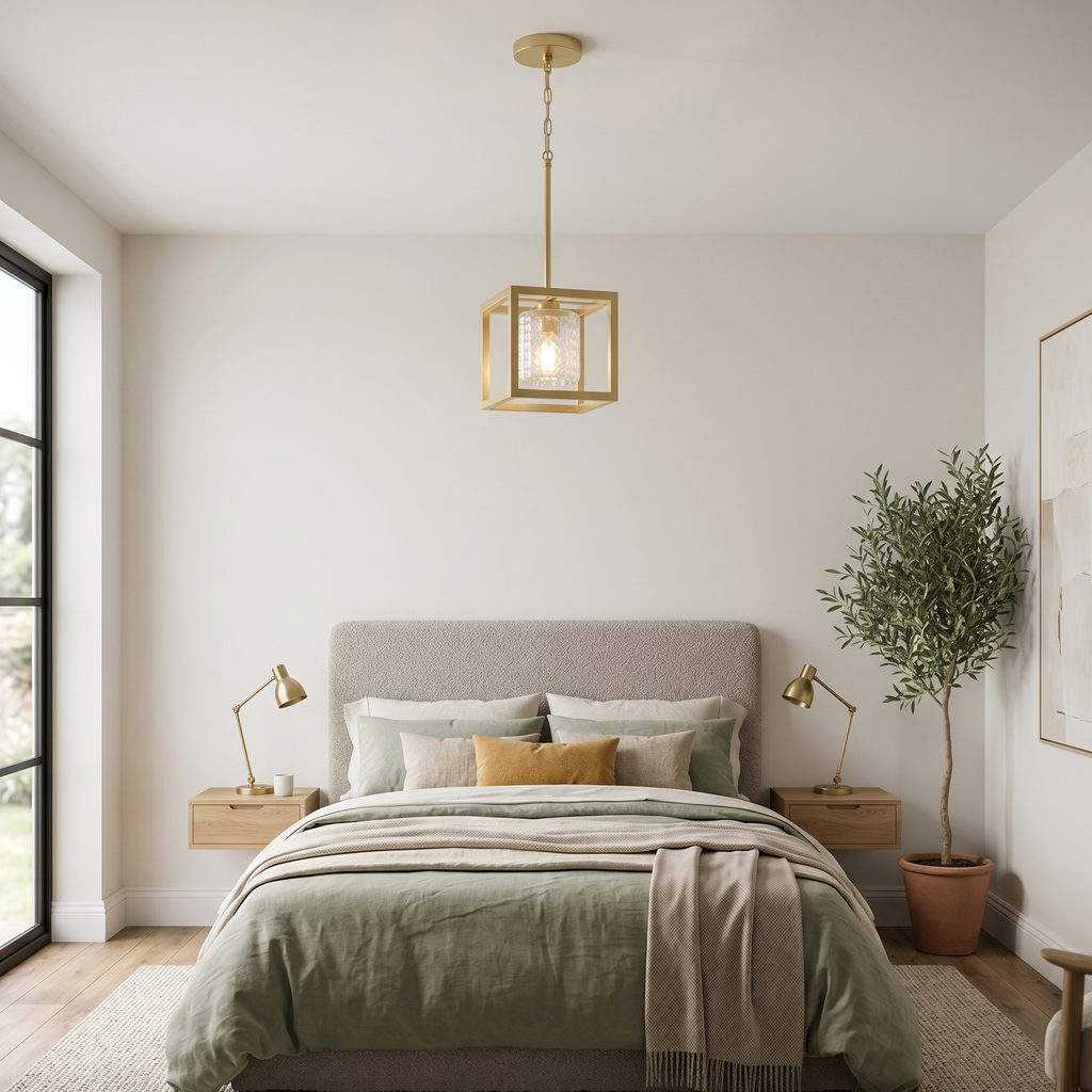 Pendant Light Cube Modern Gold Glass