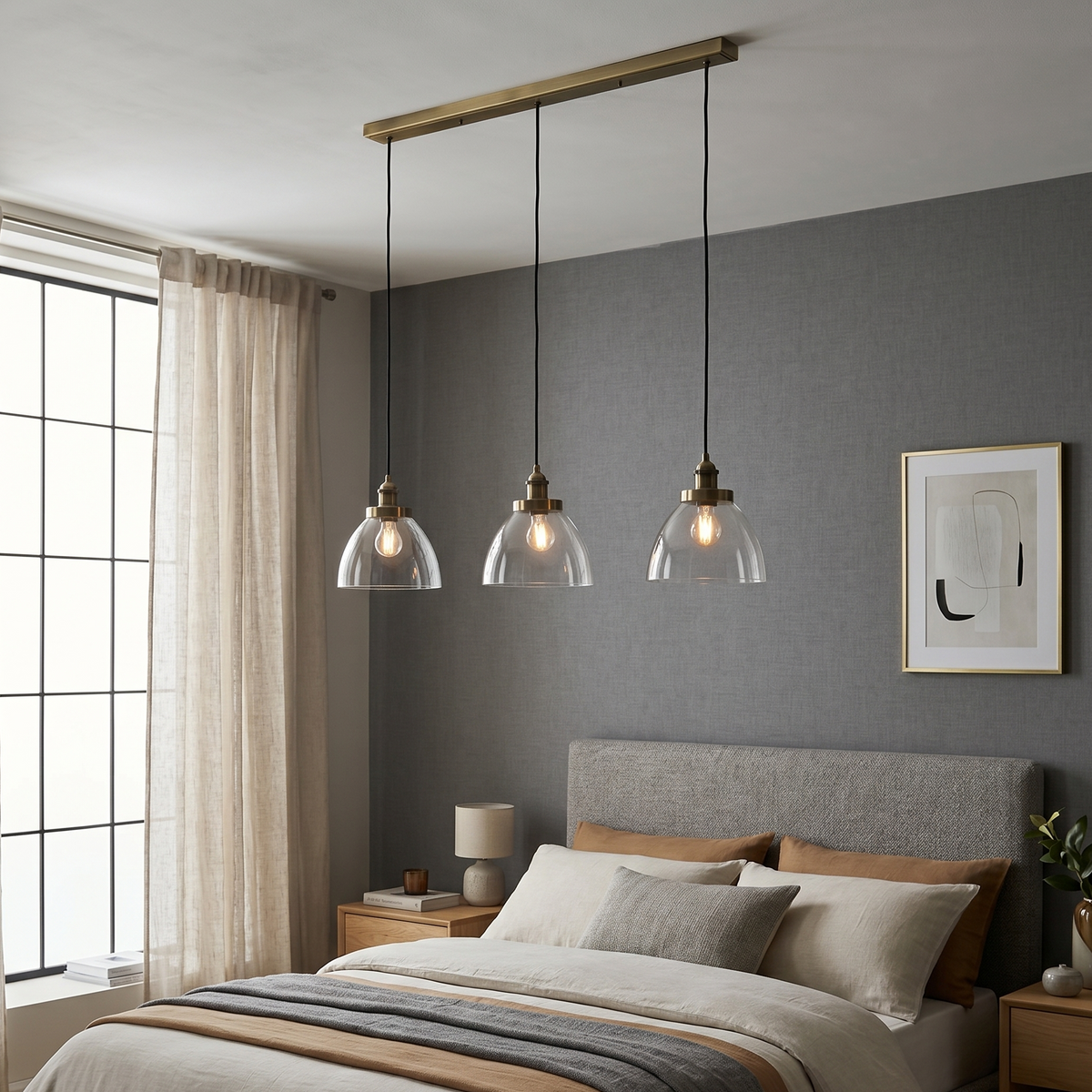 Pendant Light 3-Light Linear Modern Brass Glass