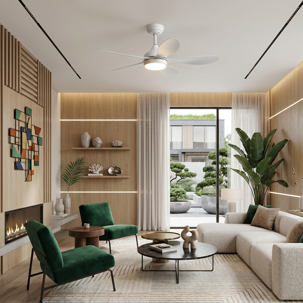 Ceiling Fan with LED Light 5-Blade White Modern