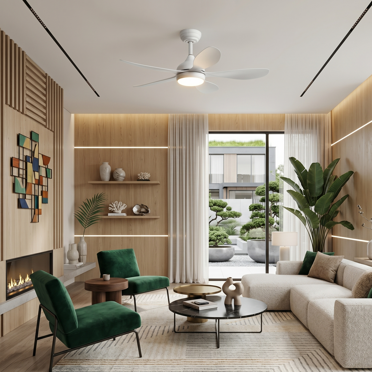 Ceiling Fan with LED Light 5-Blade White Modern