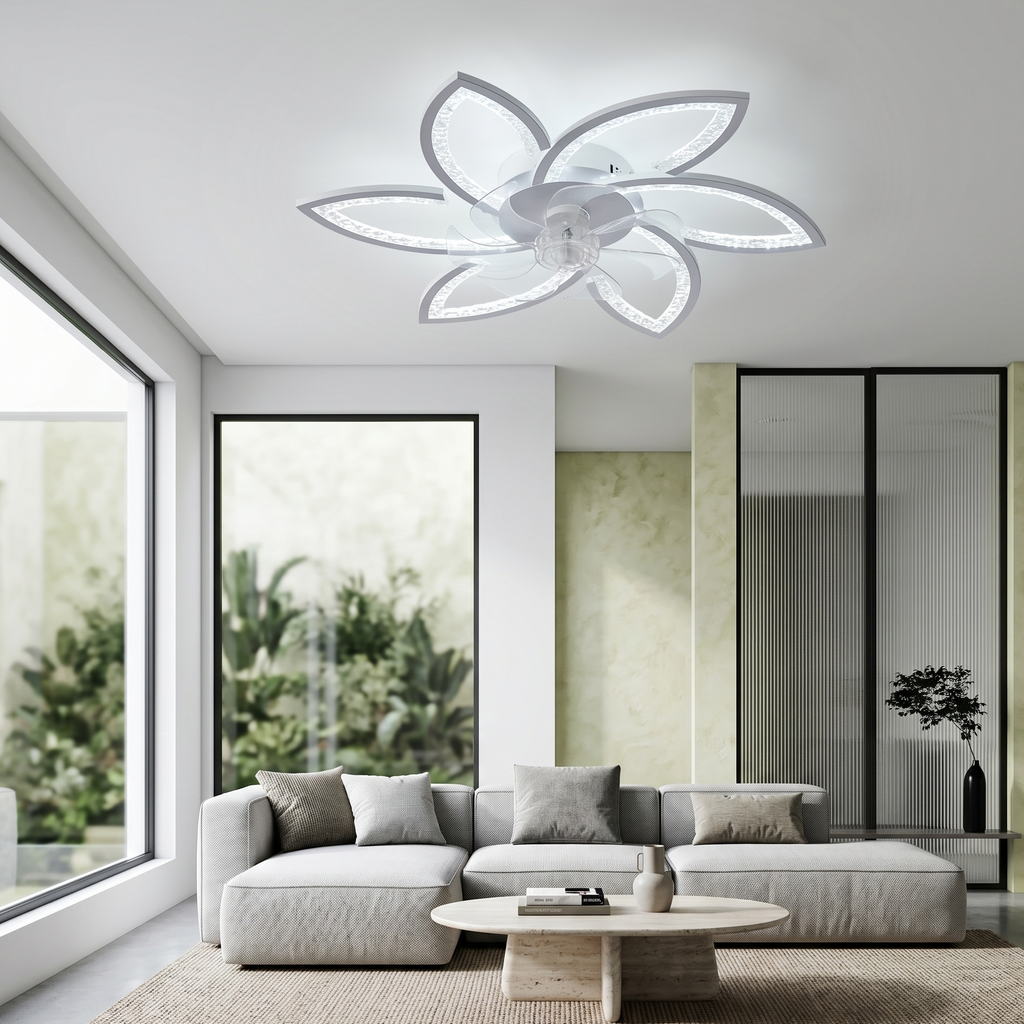 Ceiling Fan Flower Shape Modern White LED