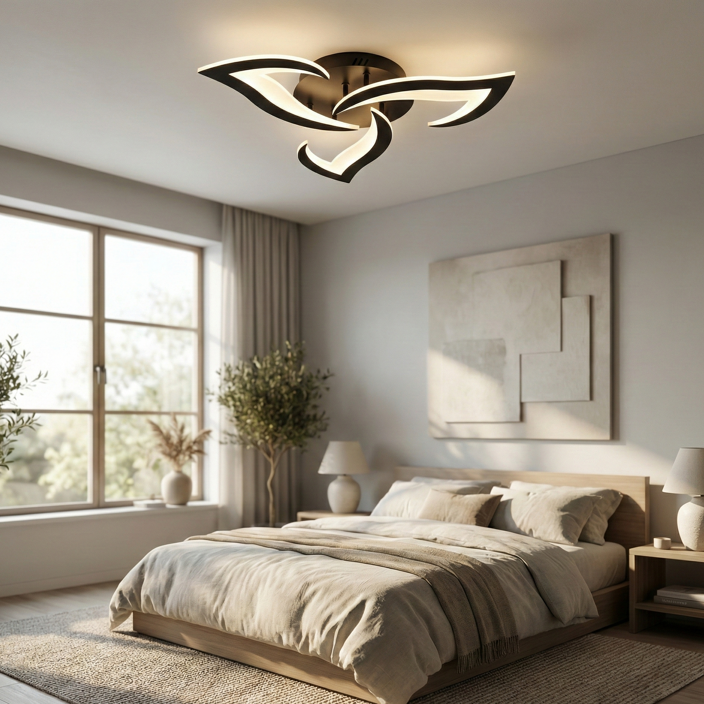 Matte Black 3-Arm Integrated LED Flush Ceiling Light